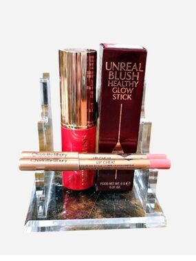 Charlotte Tilbury Lip Cheat Lip Liners and Unreal Blush Healthy Glow Stick bundl